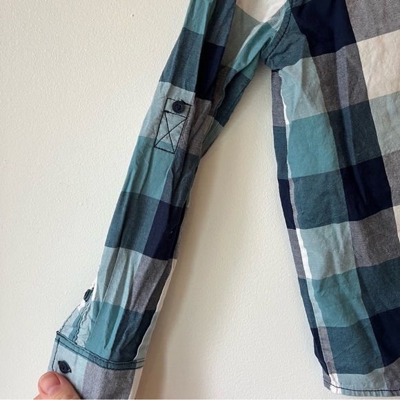 🌼 5/$25 Okaïdi Boys Plaid Button Down Shirt Size 5Y Blue Checkered Casual Cotton - Picture 10 of 11